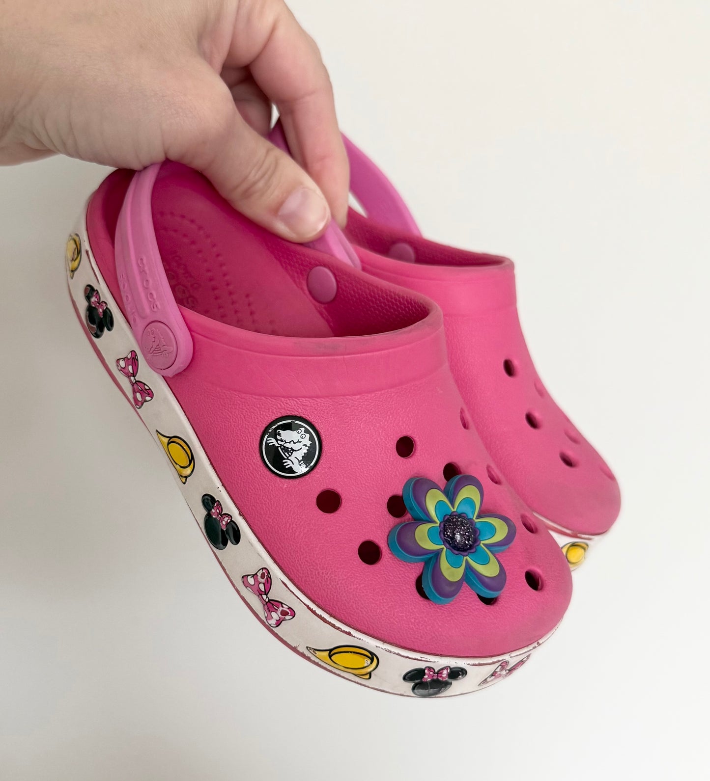 Crocs x Disney Pink Minnie Mouse Crocband Clog Slip Ons & Flower Jibbit (C10)