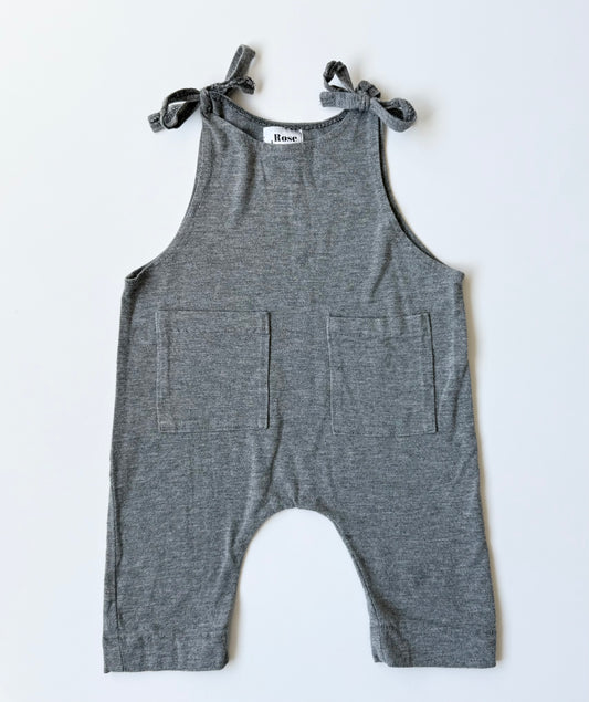 Rose & Doll Grey Shoulder Tie Romper (0-6 Months)