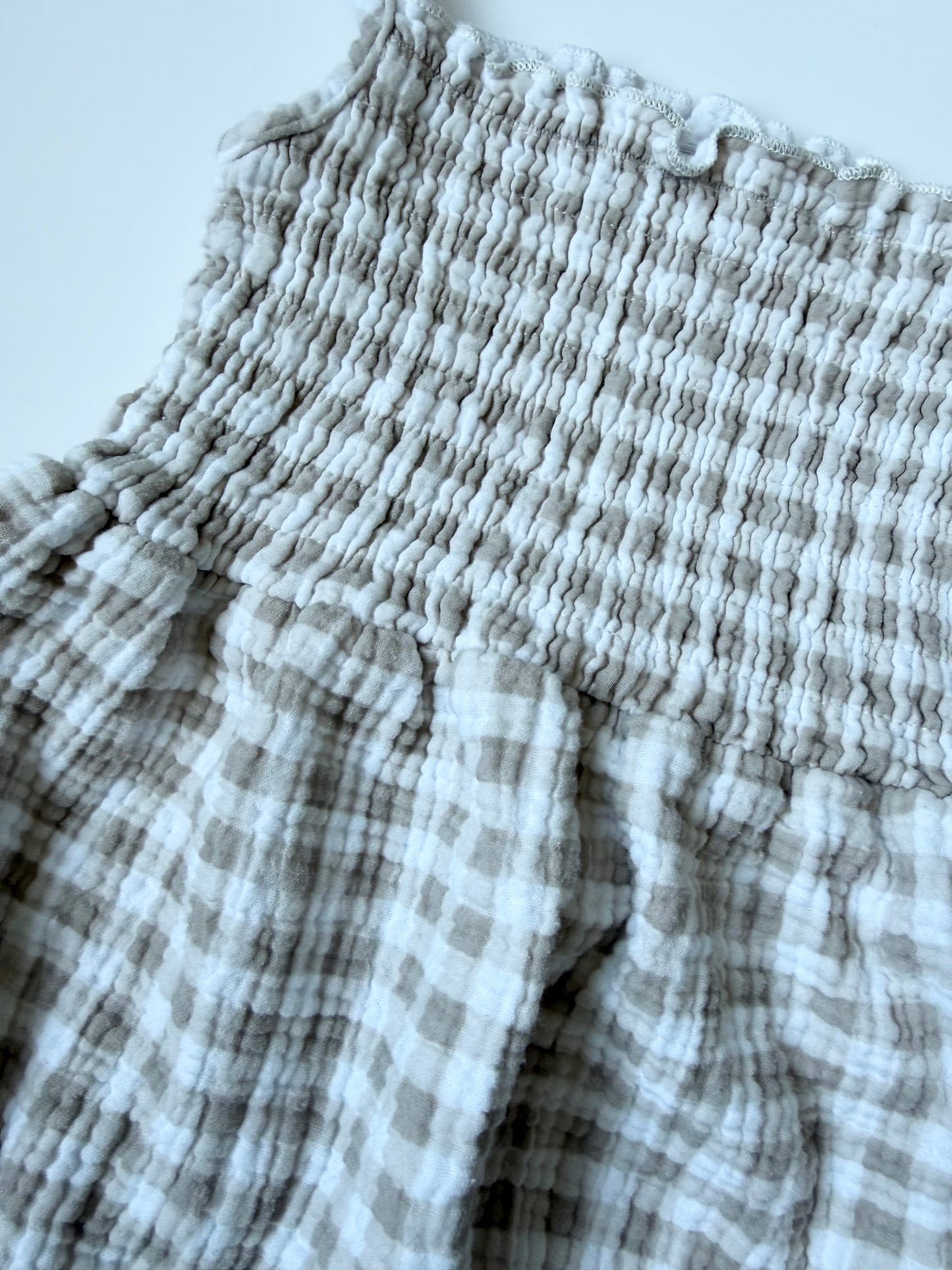 Alice + Ames White & Beige Gingham Muslin Tank Bubble Romper (3T)
