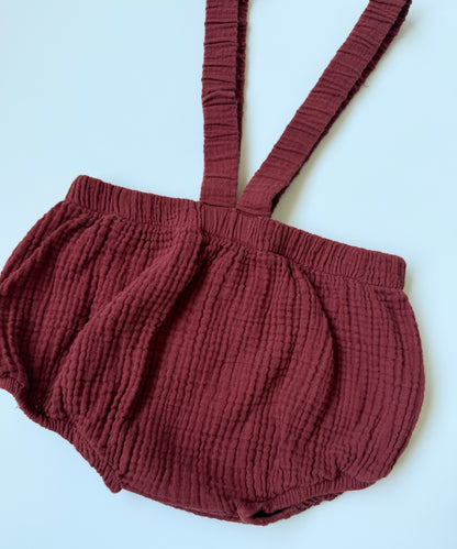 Ruby & Co Dark Red Muslin Suspenders Bubble Bloomers (4-5 Years)