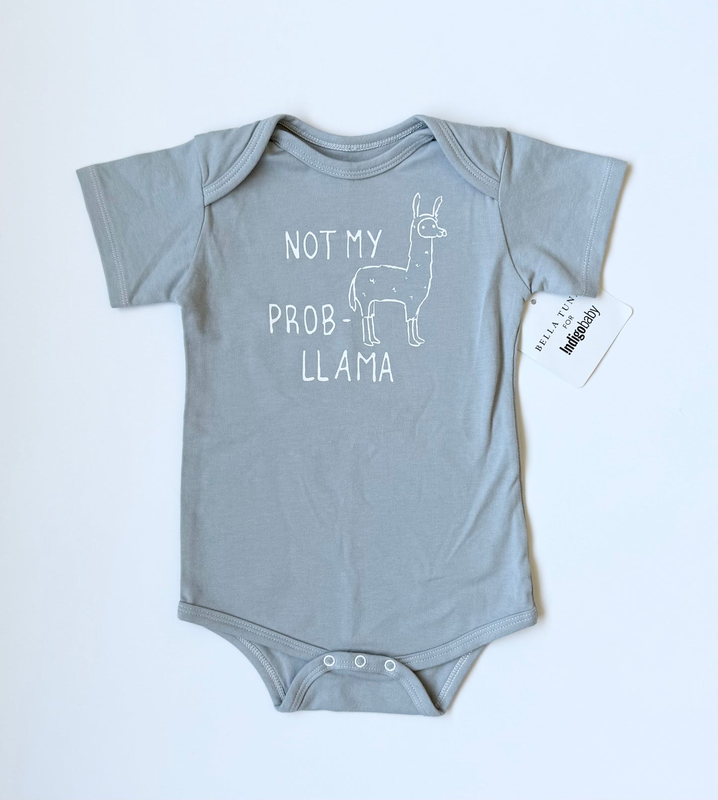 Bella Tunno Indigo Baby Grey “Not My Prob-Llama” Short Sleeve Bodysuit - New (6-12 Months)