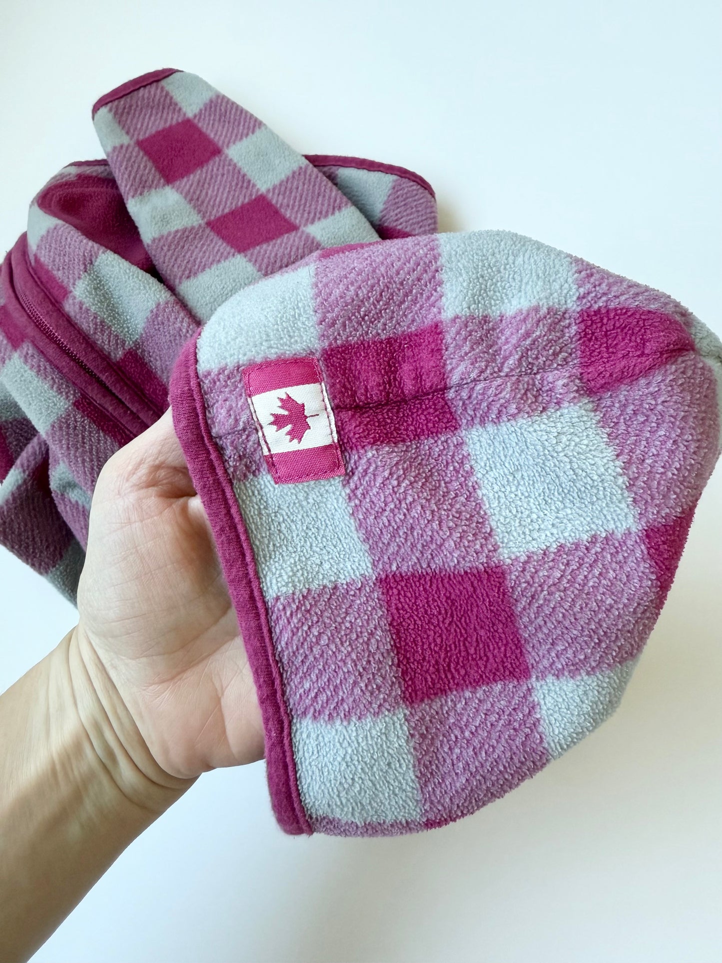 Roots Baby Pink Plaid Hooded Fleece Zip Up - Medium (6-12 Months)