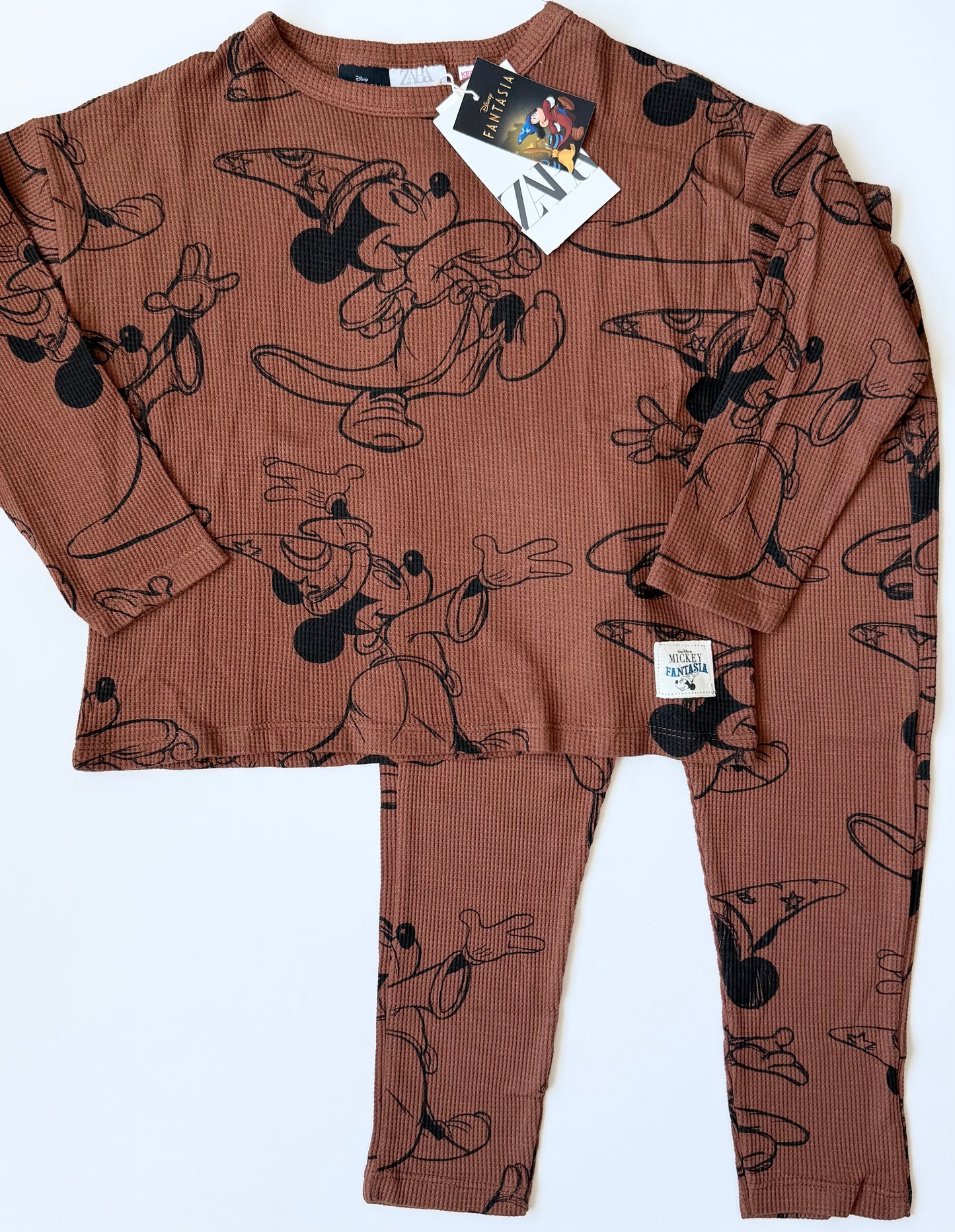 Zara x Disney Brown Waffled Fantasia Sorcerer Mickey Long Sleeve & Pants Set (3-4 Years)