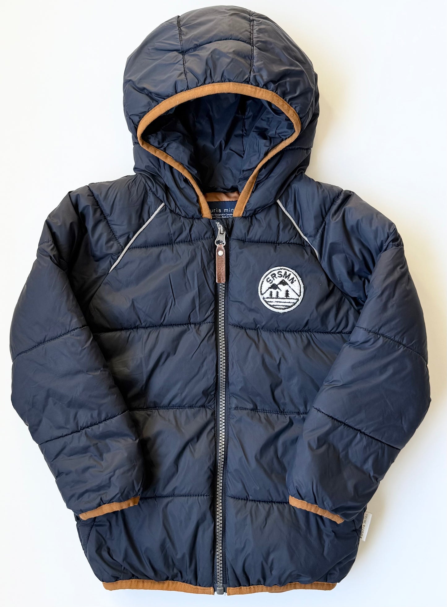 Souris Mini Navy & Brown Trim Puffer Jacket (4T)
