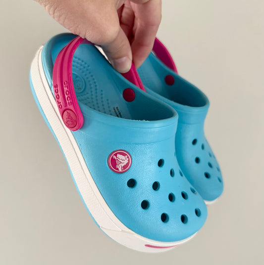 Crocs Light Blue & Pink Slip Ons (C10/11)