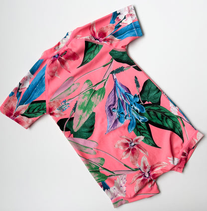 Bonds Pink Tropical Shorty Rashguard One Piece Swimsuit (6-12 Months)