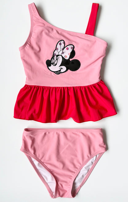The Disney Store Pink & Red Minnie Off The Shoulder Two Piece Swimsuit Set (7/8 Years)