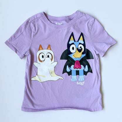 Bluey Purple Halloween Ghost Bingo & Vampire Bluey T-Shirt (4T)