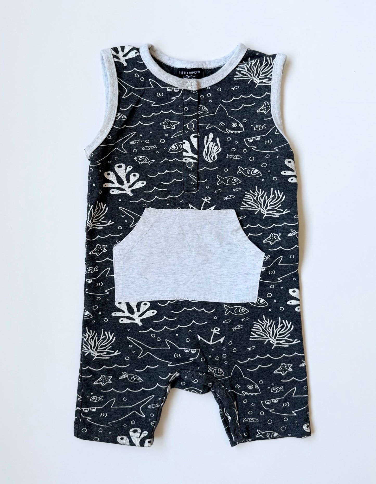 Little Bipsy Black & Grey Under the Sea Shorty Romper (12-18 Months)