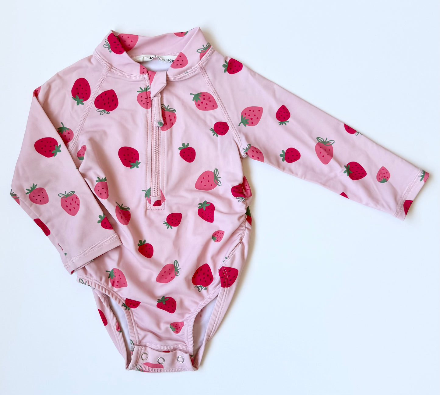 Jan & Jul Pink Strawberries Long Sleeve One Piece Swimsuit (18-24 Months)