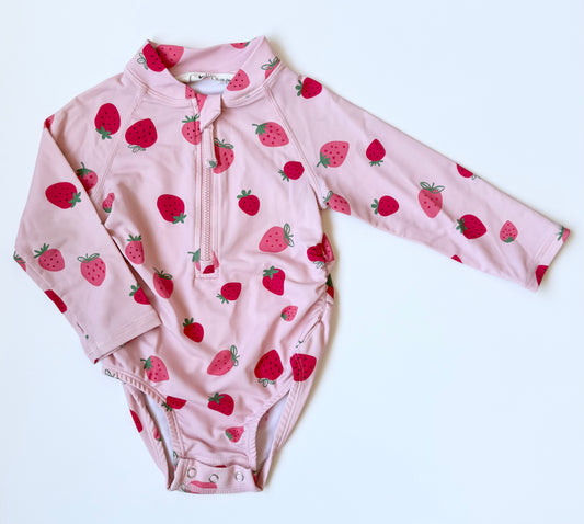 Jan & Jul Pink Strawberries Long Sleeve One Piece Swimsuit (18-24 Months)