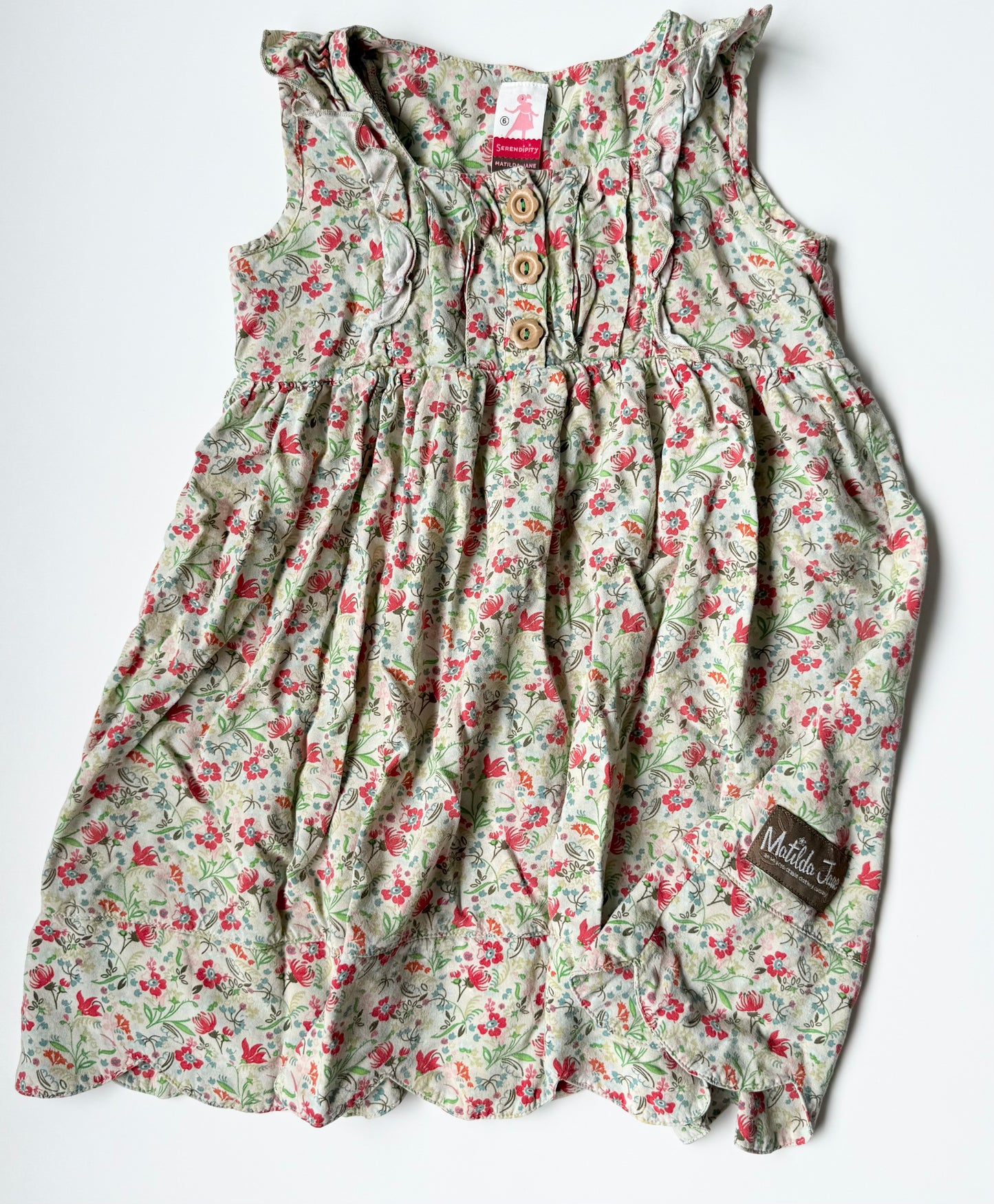 Matilda Jane Green Floral Wooden Buttons Tank Dress (6 Years)