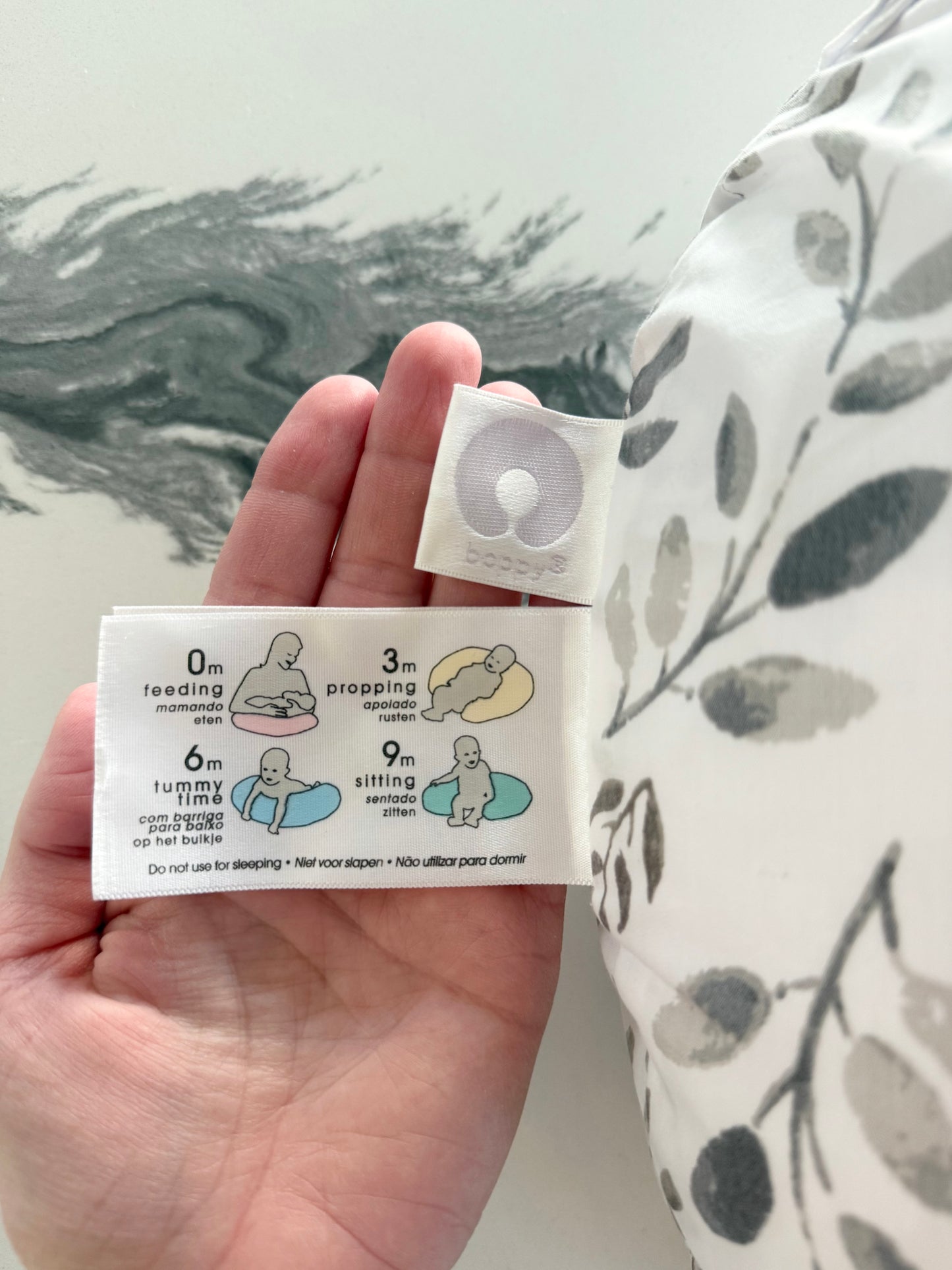 Boppy Original Feeding & Infant Support Pillow - White & Grey Leaves