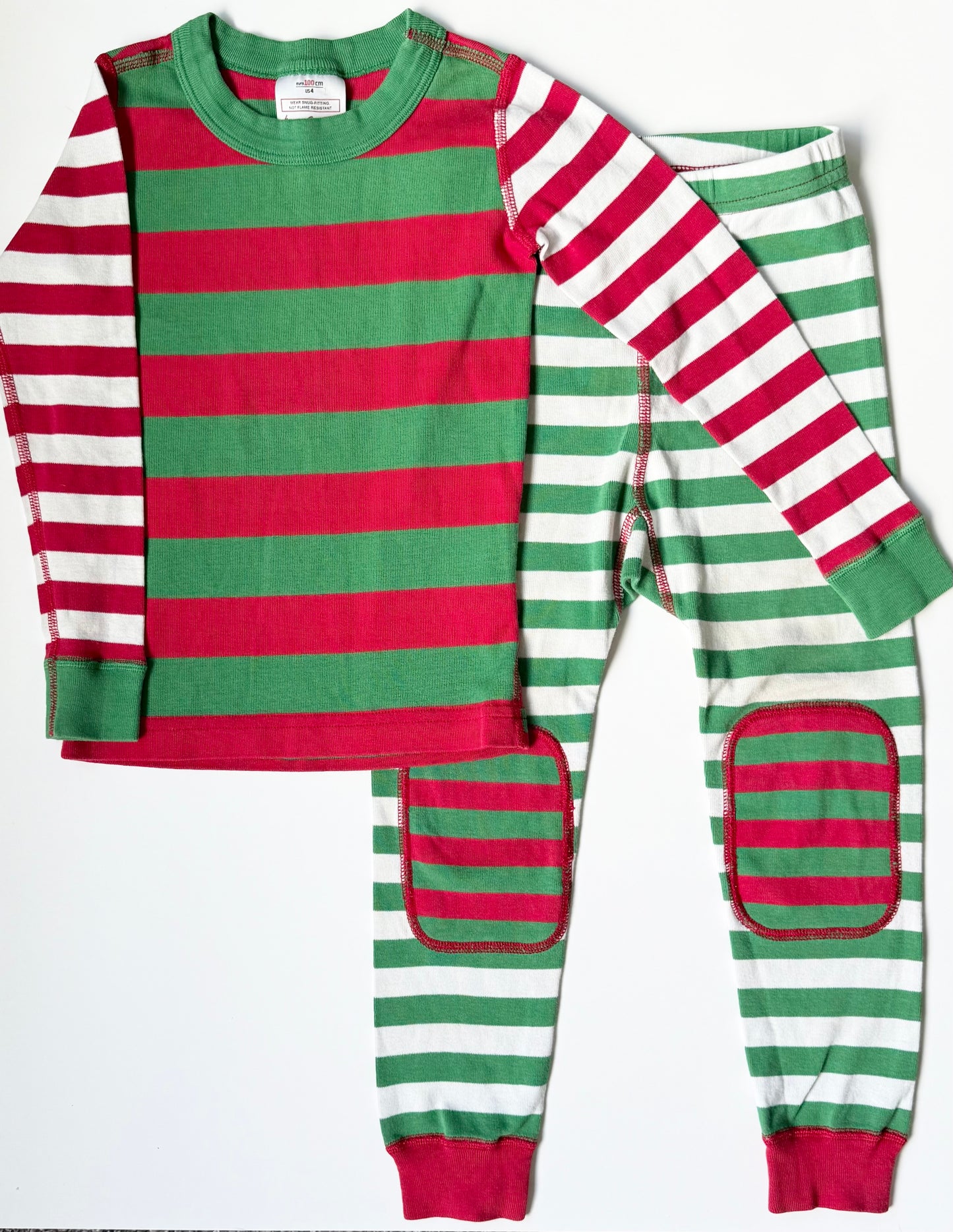 Hanna Andersson Green & Red Striped Two Piece PJ Set (4T)