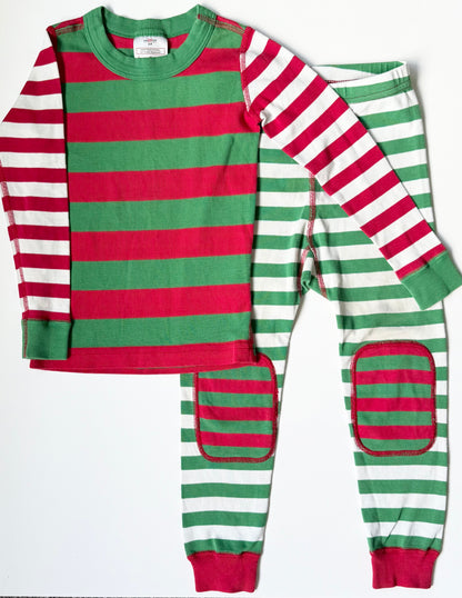 Hanna Andersson Green & Red Striped Two Piece PJ Set (4T)