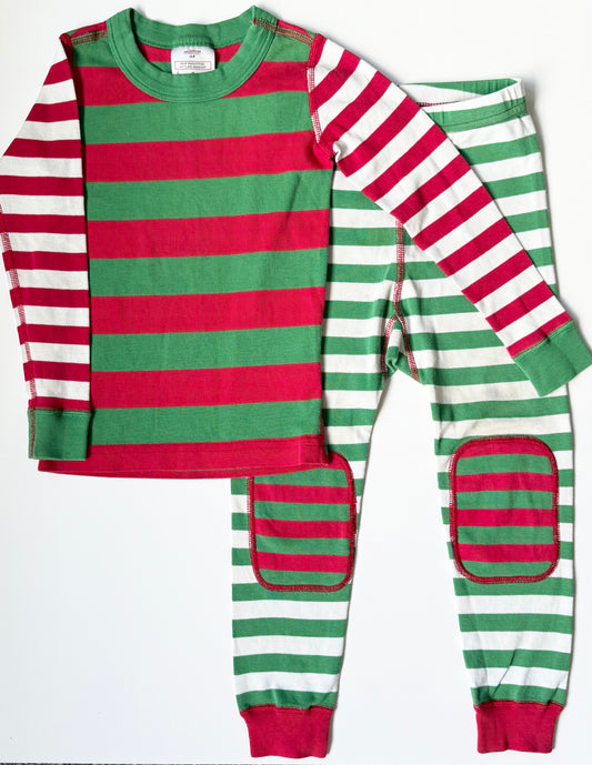 Hanna Andersson Green & Red Striped Two Piece PJ Set (4T)