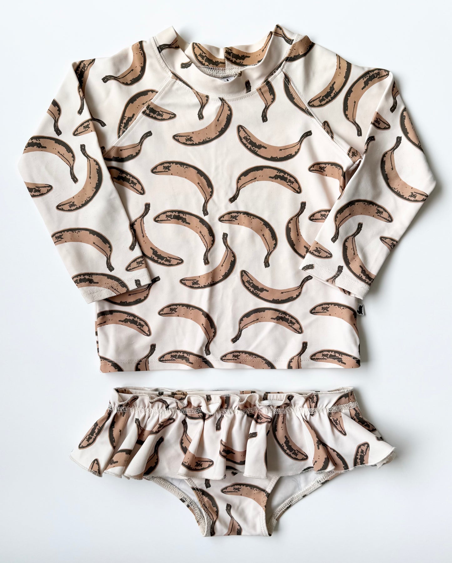 Little & Lively Beige Bananas Long Sleeve Two Piece Swimsuit Set (3T/4T)