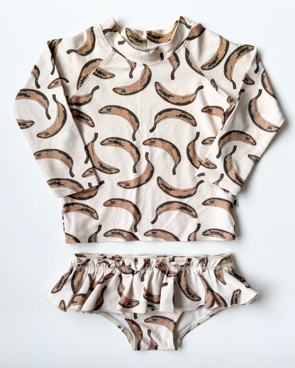 Little & Lively Beige Bananas Long Sleeve Two Piece Swimsuit Set (3T/4T)