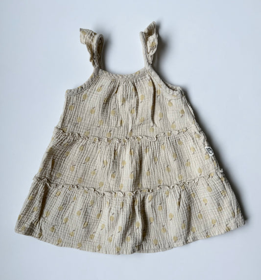 Rabbit & Bear Beige & Lemons Muslin Tank Tiered Dress (24 Months)