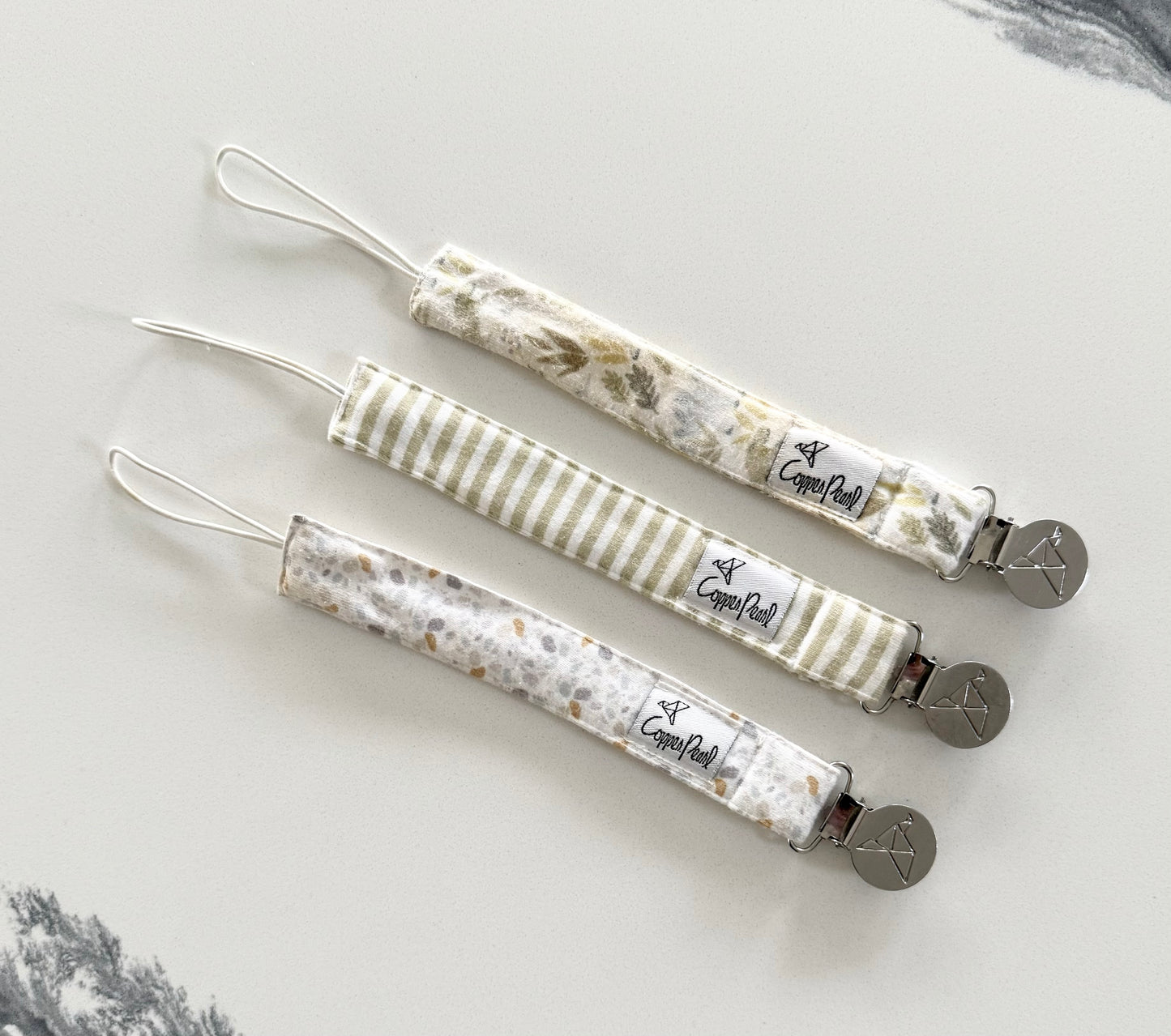 Copper Pearl Binky Clips - 3 Total