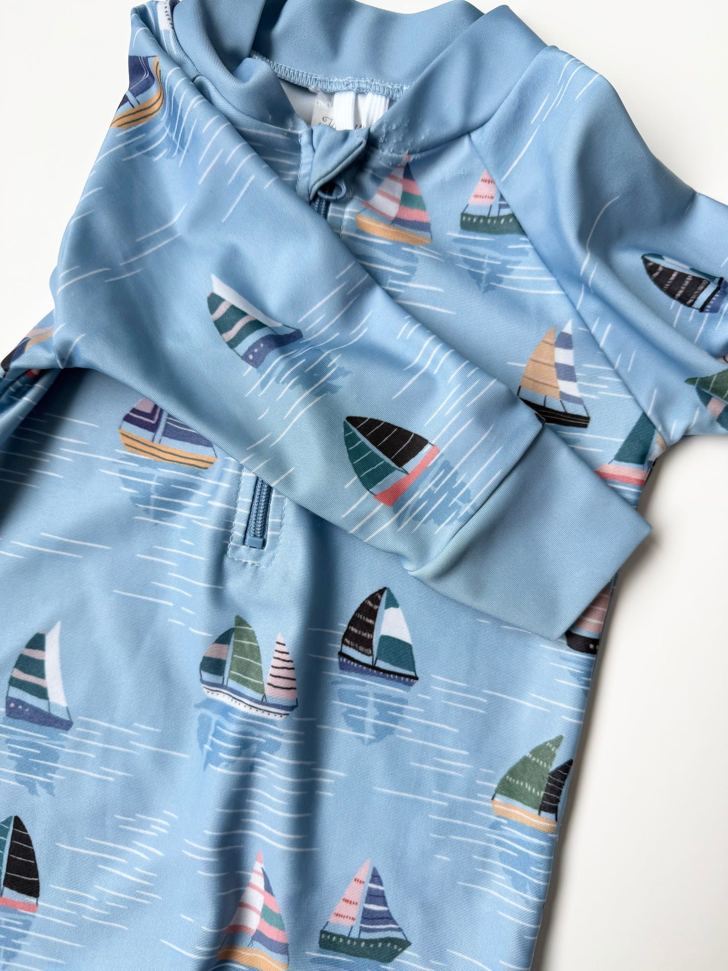 Honeysuckle Swim Blue Boats Full Coverage Sunsuit (6-12 Months)