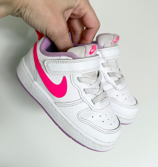 Nike Court Borough Low Recraft White & Hot Pink & Purple Interior Stretch Lace & Velcro Sneakers (7)