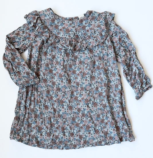H&M Blue Antique Floral Ruffle Collar Long Sleeve Dress (12-18 Months)