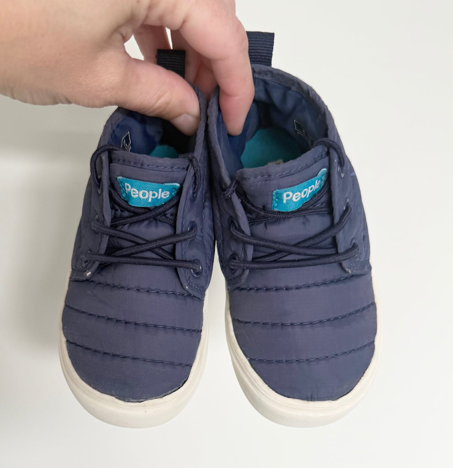 People Navy Quilt Drawstring Stretch Lace Sneakers (6)