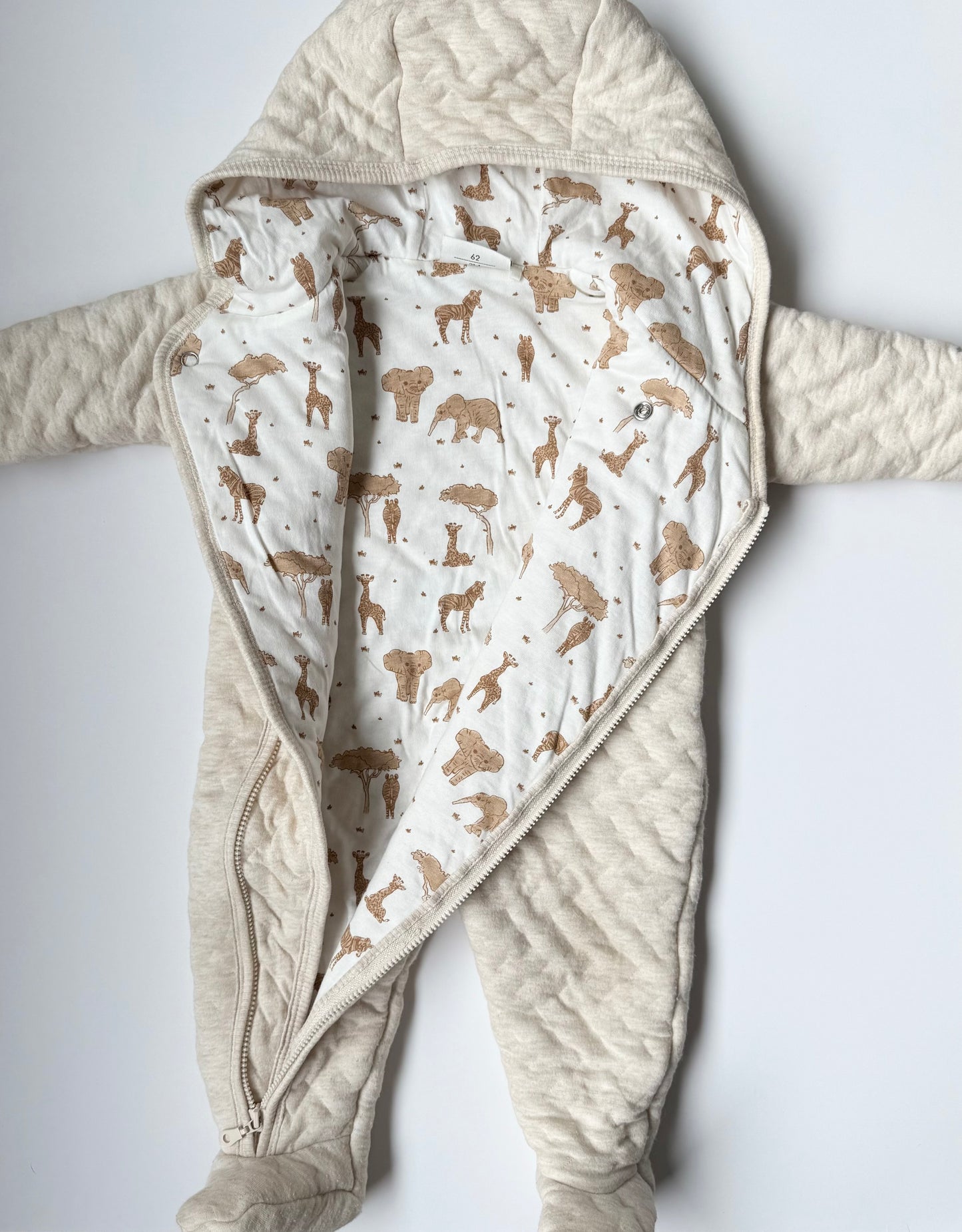 Fixoni Cream Quilted & Safari Animals Bunting Suit (3 Months)