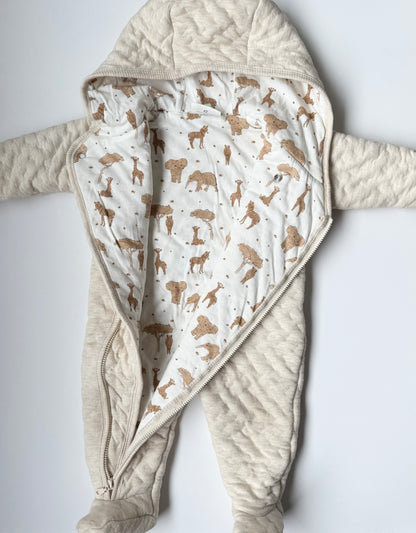 Fixoni Cream Quilted & Safari Animals Bunting Suit (3 Months)