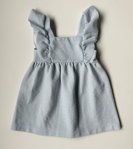 Zara Blue & White Stripped Flutter Sleeve Dress (12-18 Months)