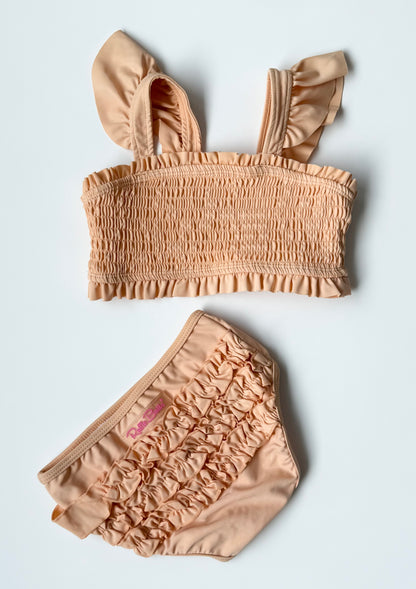 Ruffle Butts Peach Ruched & Ruffled Two Piece Swimsuit Set (3T)
