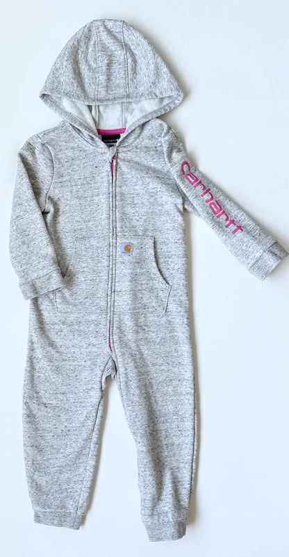 Carhartt Heathered Grey & Pink Long Sleeve Fleece Hooded Full Zip Coverall (24 Months)