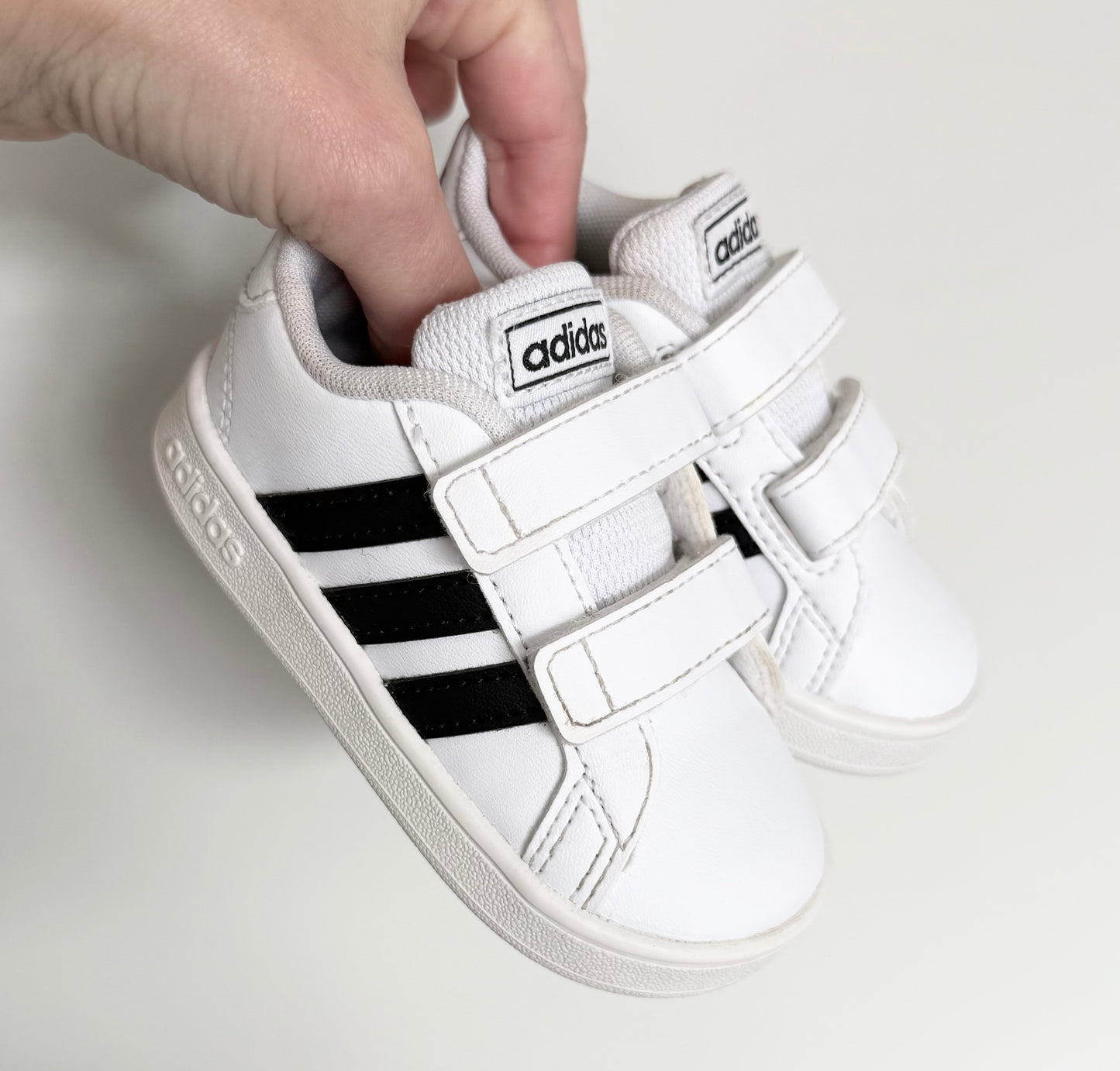 Adidas Grand Court 1 White & Black Striped Velcro Sneakers (5)
