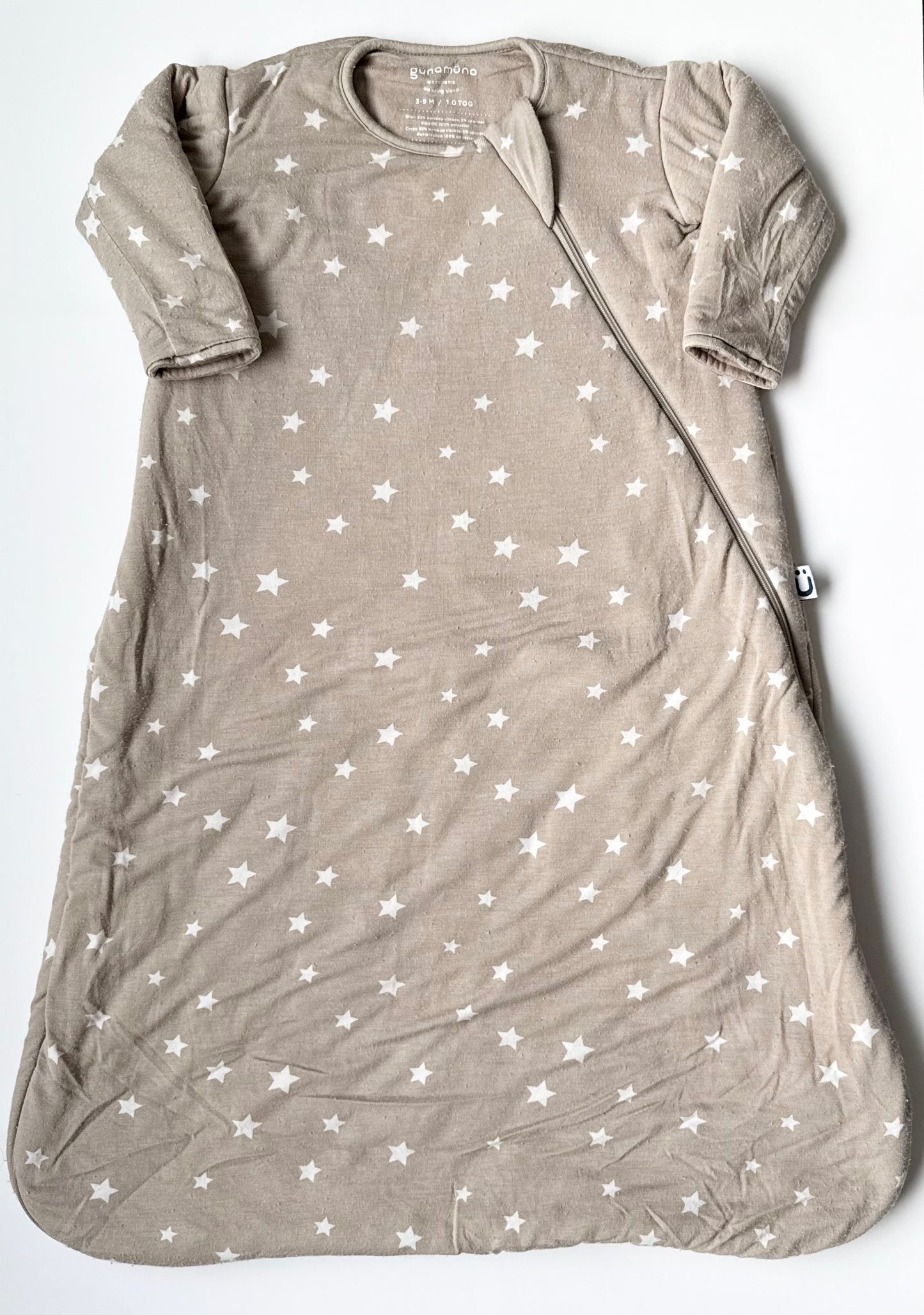 Gunamuna Beige & White Stars Long Sleeve Sleep Sack (3-9 Months)