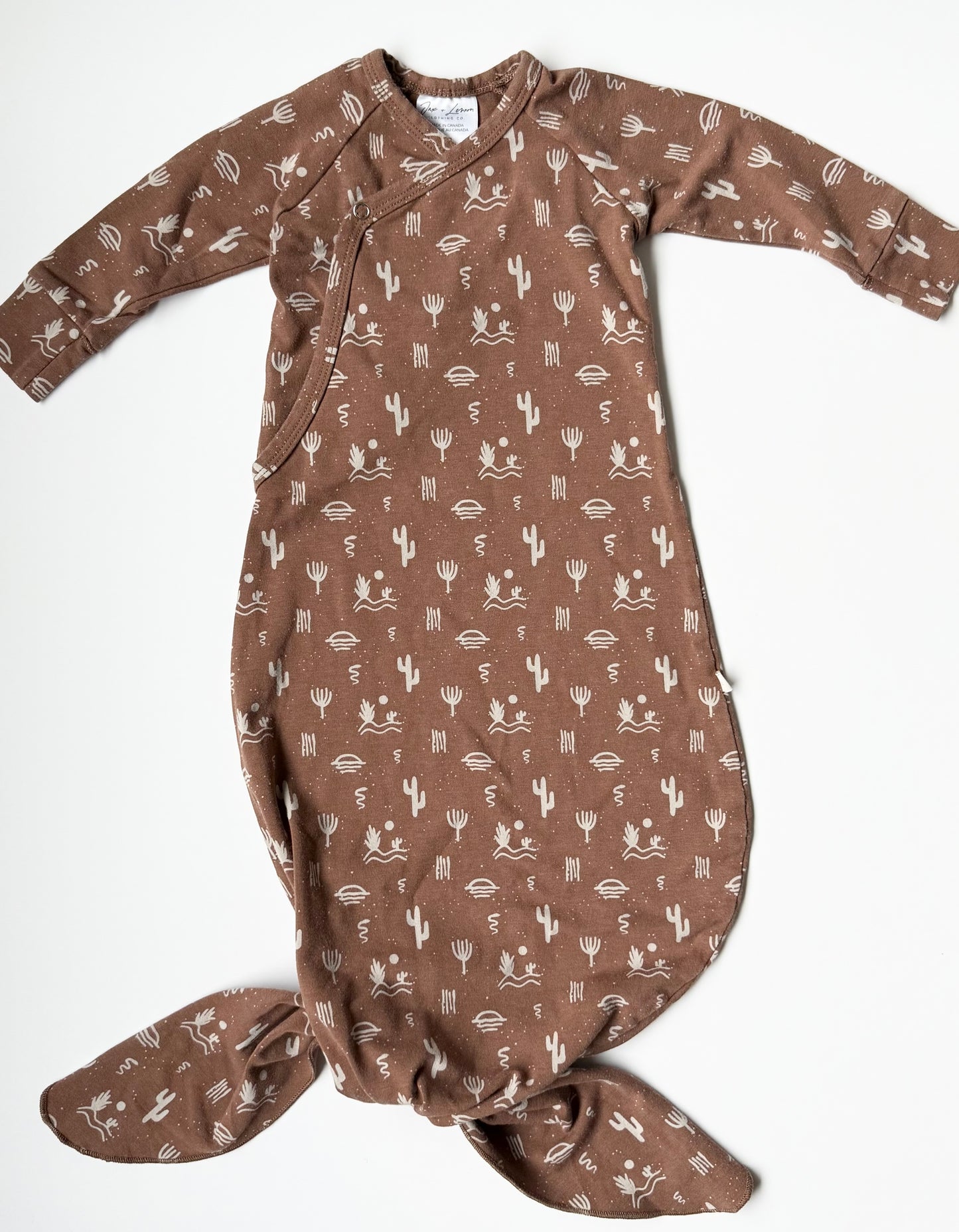 Jax & Lennon Brown Cactus Kimono Knotted Gown (Newborn)
