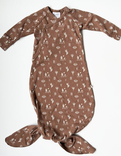 Jax & Lennon Brown Cactus Kimono Knotted Gown (Newborn)