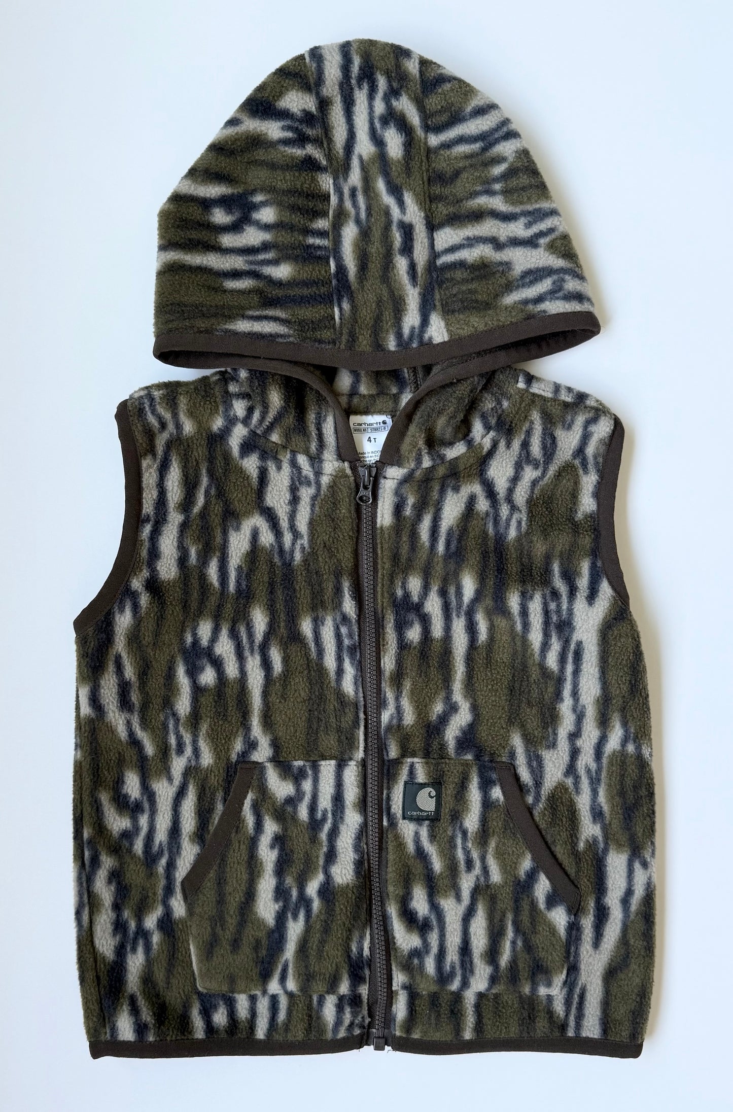 Carhartt Camouflage Fleece Hooded Vest & Matching Brown Pants Set (4T)