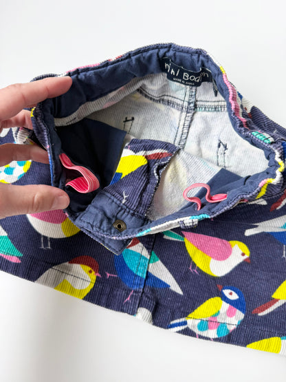 Mini Boden Navy & Colorful Birds Corduroy Skirt (7-8 Years)