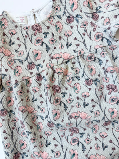 Zara Light Grey/Green Floral Pebbled Long Sleeve Dress (18-24 Months)
