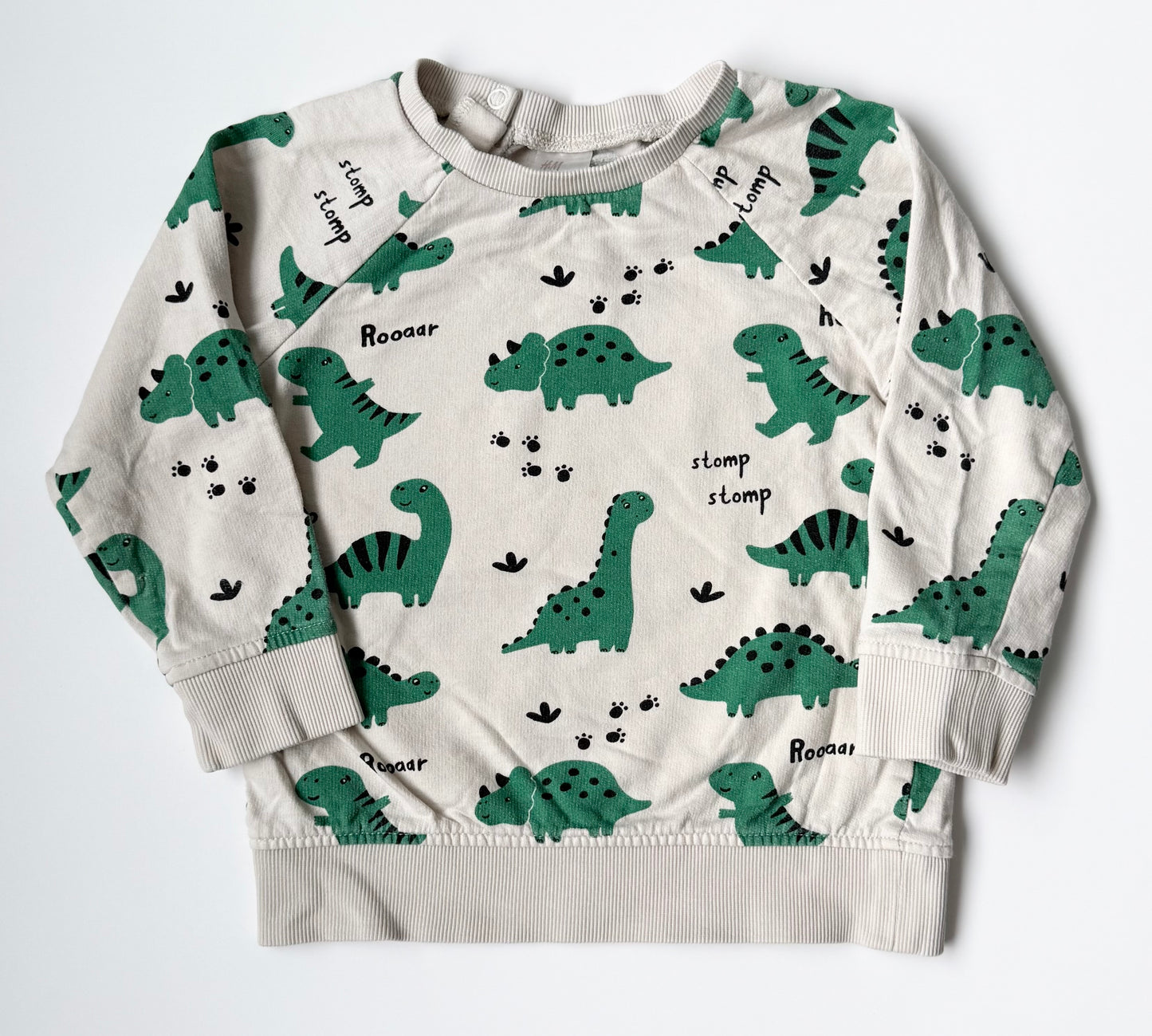H&M White & Green Dinosaurs “Stomp Roar” Sweater (18-24 Months)