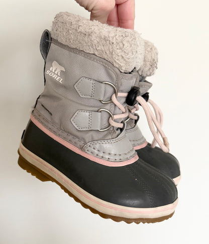 Sorel Yoot Pac Light Grey & Pink Nylon Winter Boots (10)