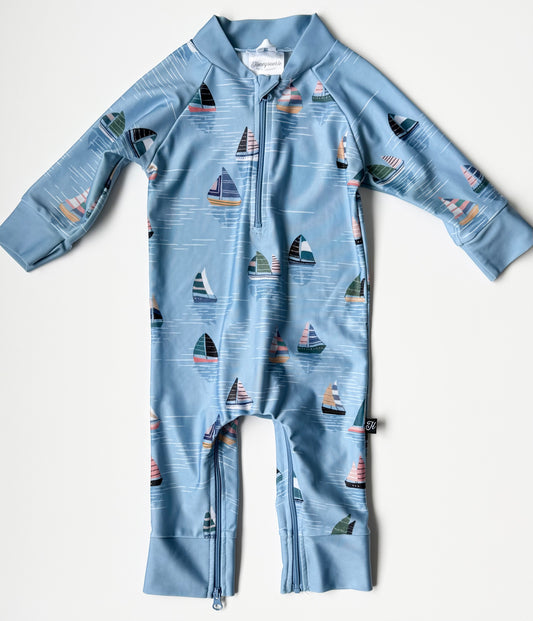 Honeysuckle Swim Blue Boats Full Coverage Sunsuit (6-12 Months)