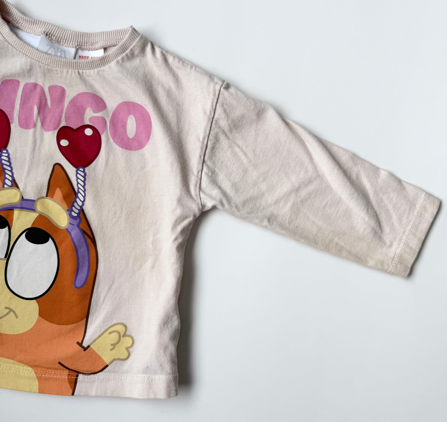Zara x Bluey Light Pink “Bingo” Heart Headband Long Sleeve (12-18 Months)