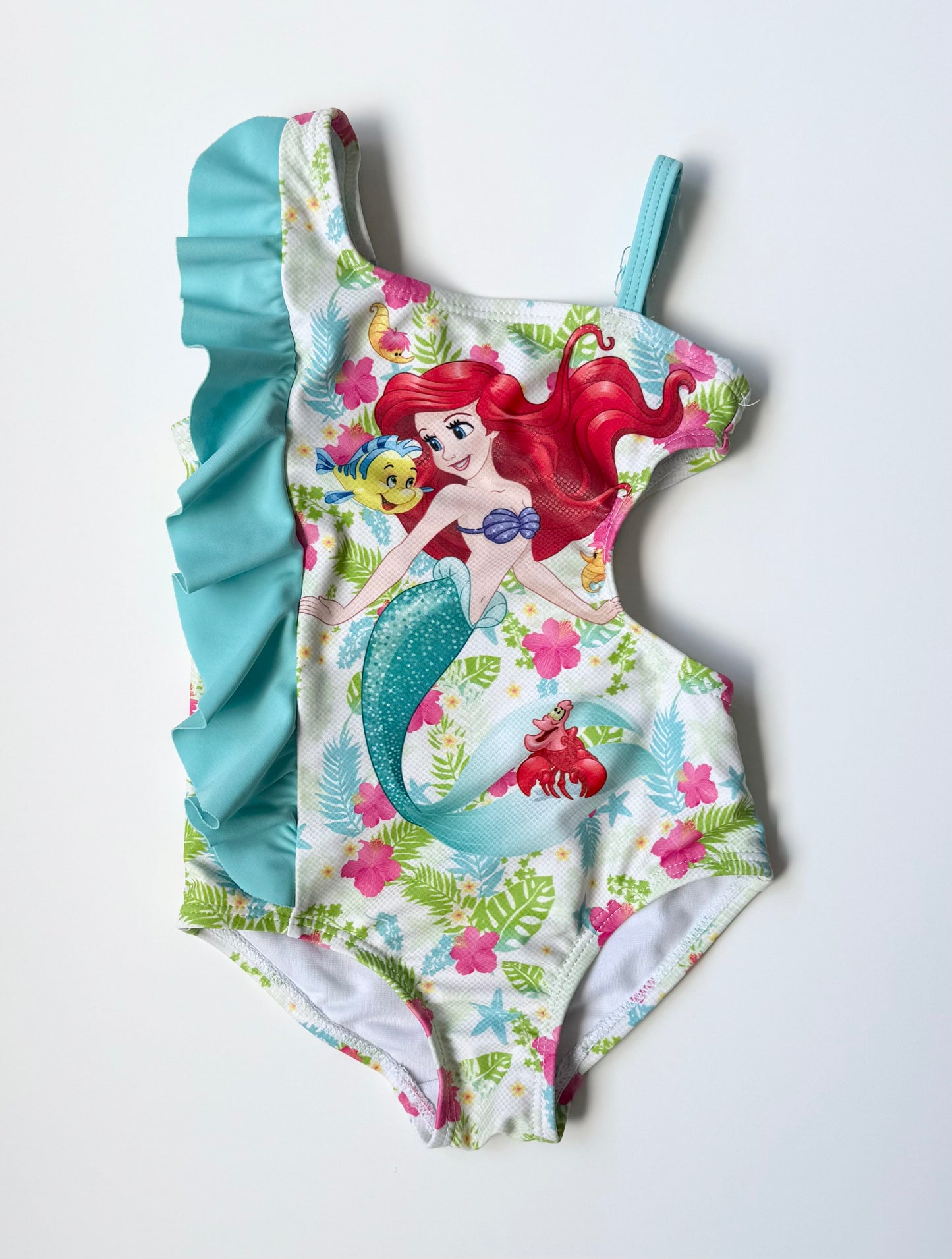 Disney Store The Little Mermaid Ariel Colourful Ruffle One Shoulder One Piece Swimsuit (2T)