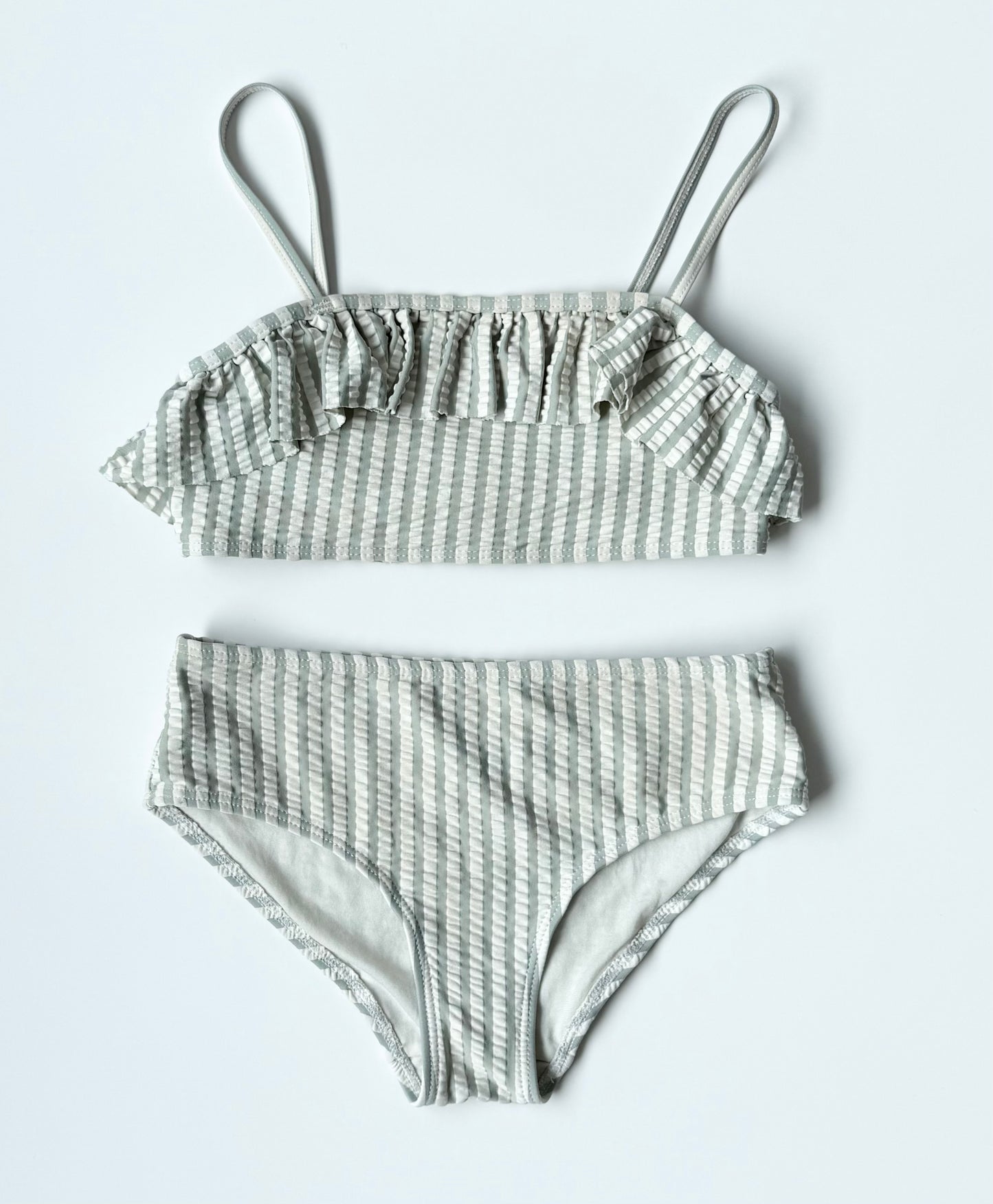 H&M Green & White Striped Two Piece Swimsuit Set (6-8 Years)