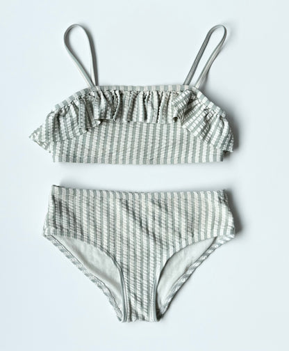 H&M Green & White Striped Two Piece Swimsuit Set (6-8 Years)