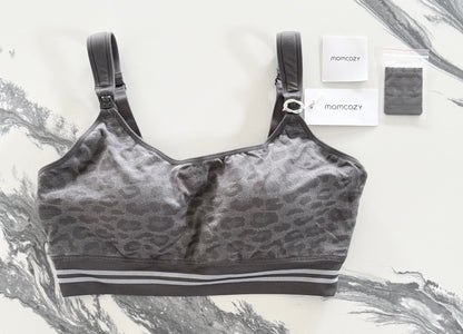 Momcozy Nursing/Pumping Hands-Free Bra in Leopard Smoke (3XL)