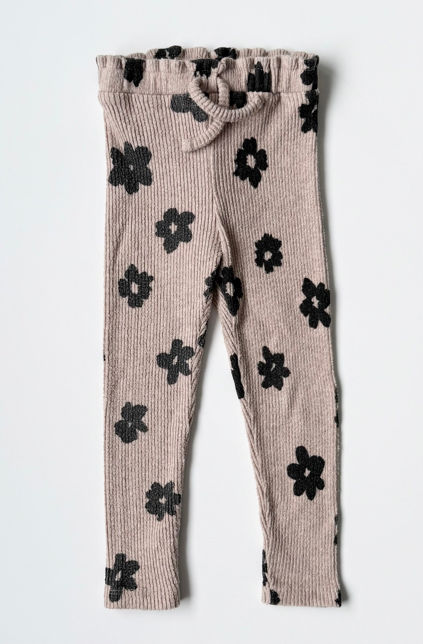 Zara Beige & Black Flowers Ribbed Long Sleeve & Leggings Set (18-24 Months)