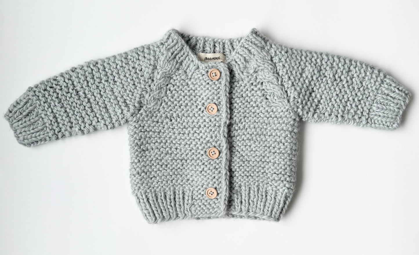 Huggalugs Grey Garter Stitch Chunky Knit Cardigan Sweater (6-12 Months)